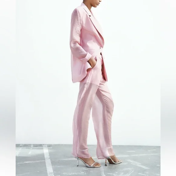 ZARA 2 PIECES SET MIXED ORGANZA BLAZER AND MIXED ORGANZA STRAIGHT LEG PANTS - Picture 9 of 16